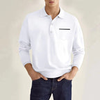 Belfry Pocket Polo smooth, premium fabric discreet chest pocket with contrast trim classic long sleeve design