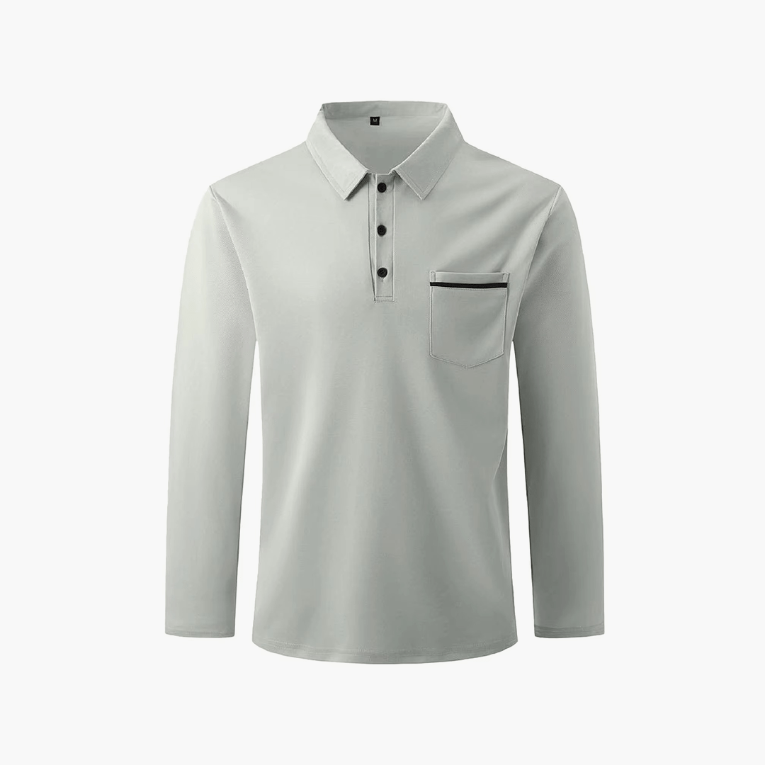 Belfry Pocket Polo smooth, premium fabric discreet chest pocket with contrast trim classic long sleeve design