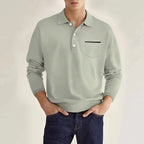 Belfry Pocket Polo smooth, premium fabric discreet chest pocket with contrast trim classic long sleeve design