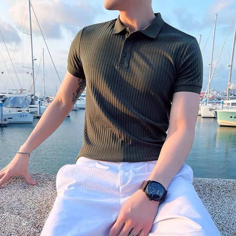 Old Money Knit Lapel Short Sleeve Polo Shirt - We Are Old Money 0BDE85038C7040179B25A15FA1DA26A1