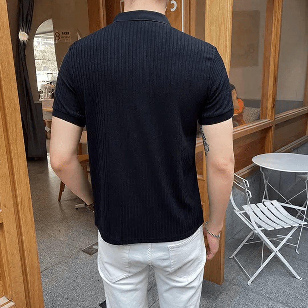 Old Money Knit Lapel Short Sleeve Polo Shirt - We Are Old Money 0BDE85038C7040179B25A15FA1DA26A1