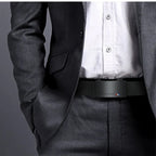 Men's Black Cowskin Leather Belt - We Are Old Money CAD8535D5436442BA034235A3921EAEA