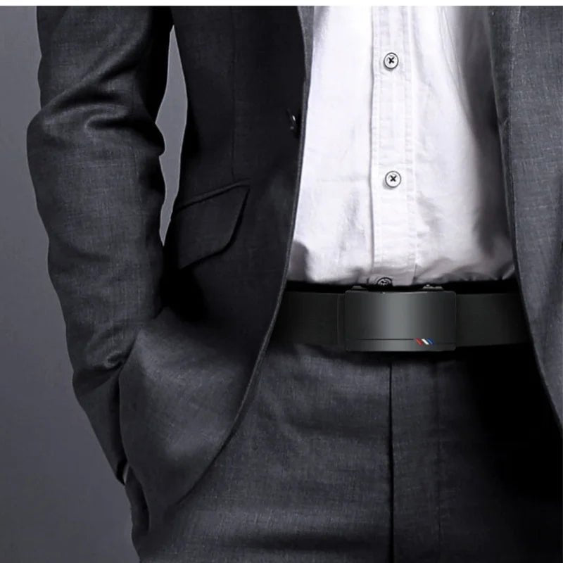 Men's Black Cowskin Leather Belt - We Are Old Money CAD8535D5436442BA034235A3921EAEA