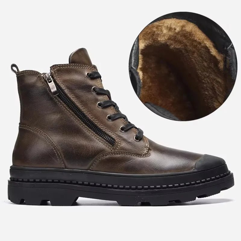 Old Money Men's Handmade Retro Leather Winter Boots - We Are Old Money 7649BD77F83544DA9A87B7D95C84622B