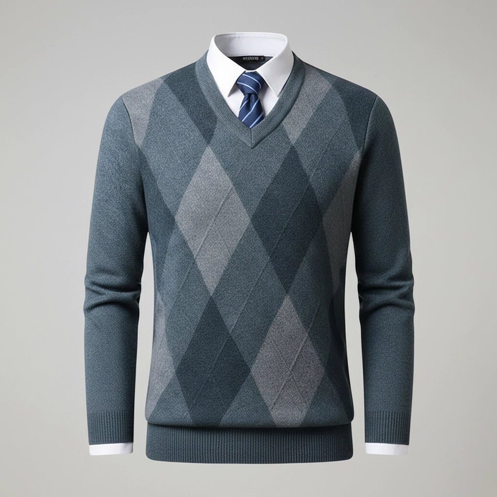 Old Money The Versatile Plaid V - Neck Knitted Sweater - We Are Old Money C56C06028DE74CD0AEFA0F9AA444FFD4