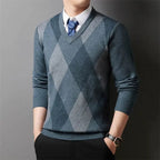 Old Money The Versatile Plaid V - Neck Knitted Sweater - We Are Old Money B072808E2D0E4DA1A2504C1F6CB1454A