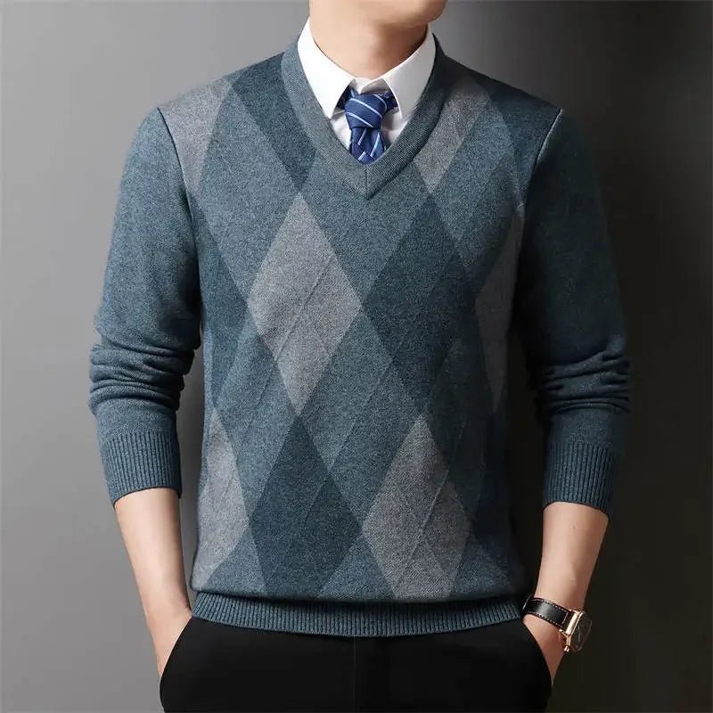 Old Money The Versatile Plaid V - Neck Knitted Sweater - We Are Old Money C56C06028DE74CD0AEFA0F9AA444FFD4