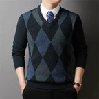 Old Money The Versatile Plaid V - Neck Knitted Sweater - We Are Old Money C56C06028DE74CD0AEFA0F9AA444FFD4