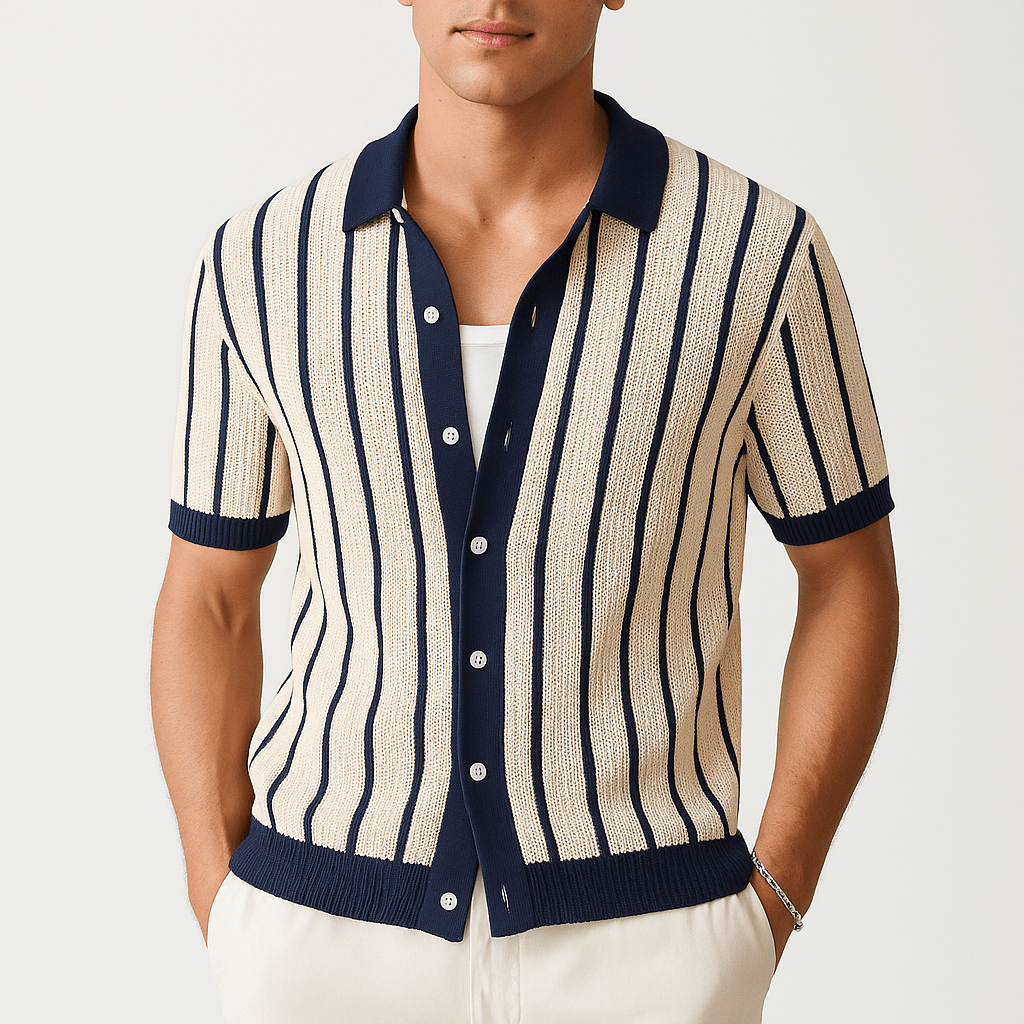 Pembroke Striped Polo Cardigan - We Are Old Money F38239E708464EB9AF1C0FA8EEA5A3B2
