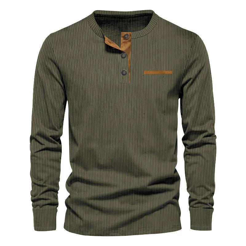 Old Money Men's Corduroy Henley Shirt - We Are Old Money 11640D7A0A8141C2BB83F90C0711F367