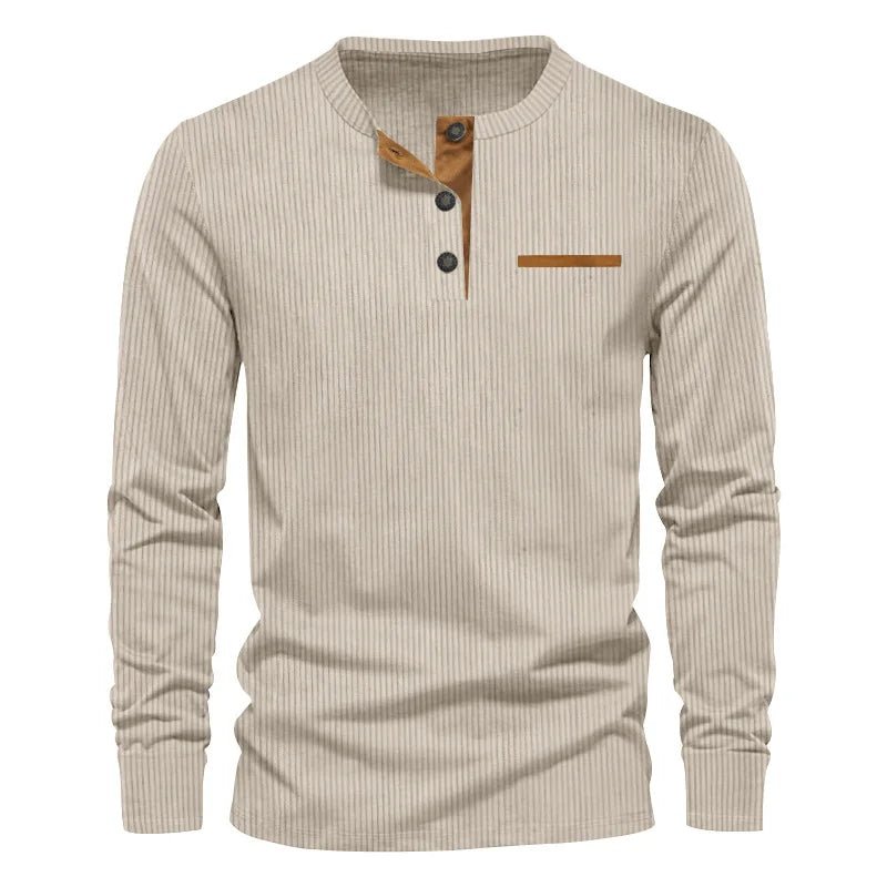 Old Money Men's Corduroy Henley Shirt - We Are Old Money 11640D7A0A8141C2BB83F90C0711F367