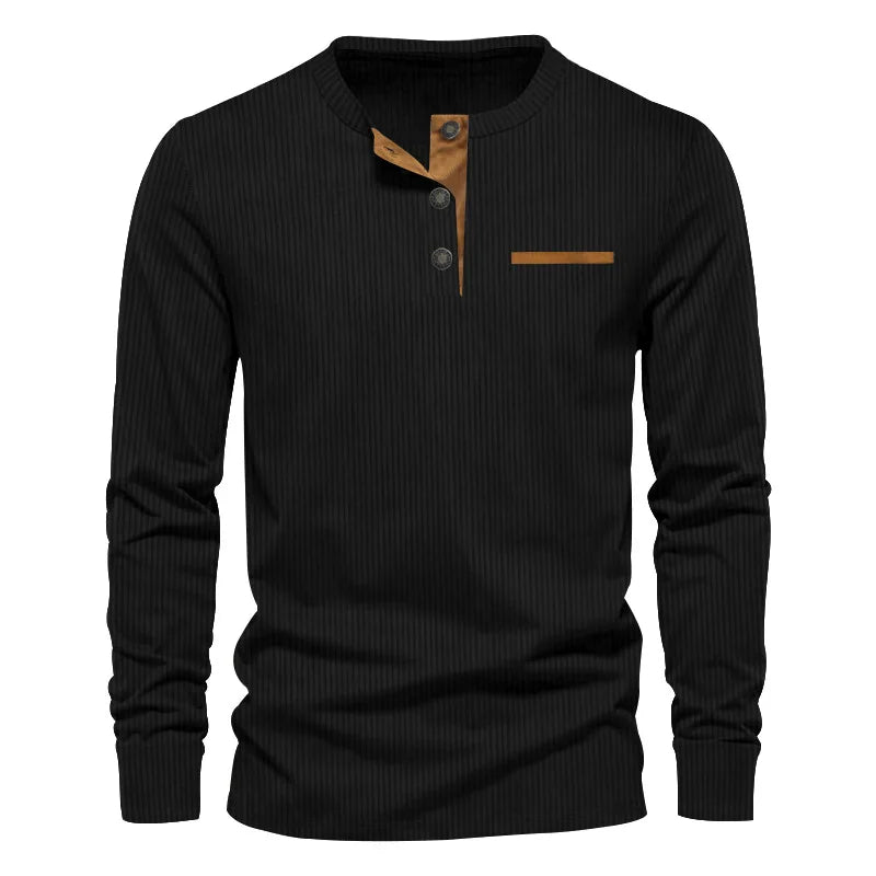 Old Money Men's Corduroy Henley Shirt - We Are Old Money 11640D7A0A8141C2BB83F90C0711F367