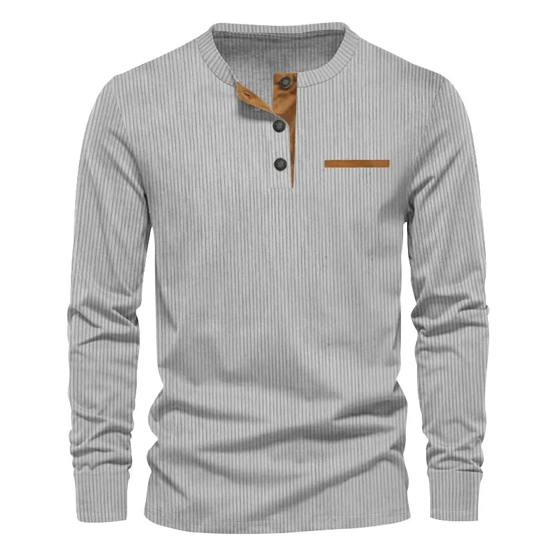 Old Money Men's Corduroy Henley Shirt - We Are Old Money 11640D7A0A8141C2BB83F90C0711F367